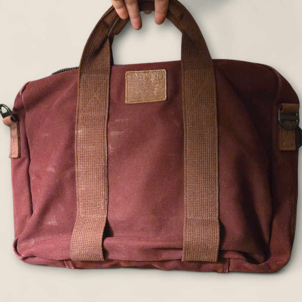 VTG Lands End Briefcase Maroon Canvas Leather Patch DLC Monogram MADE IN USA GUC